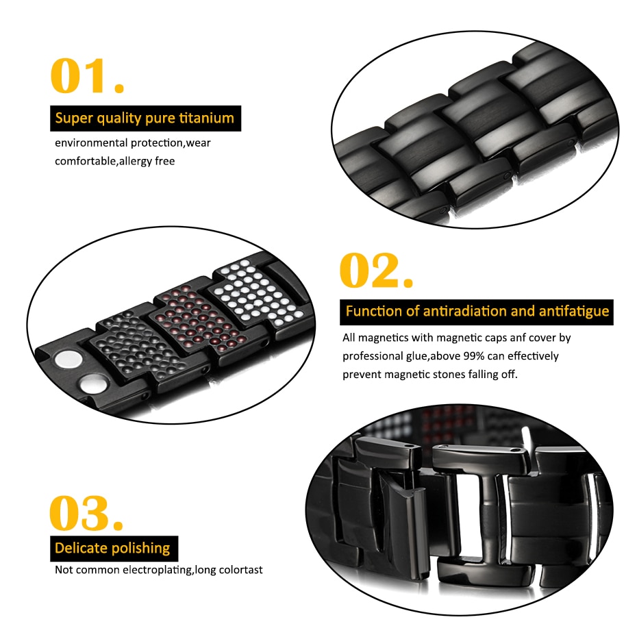 Male Bracelet Health Germanium Bracelet Charm Black Titanium Magnetic Therapy Bangles Unique Wristband Men Jewelry