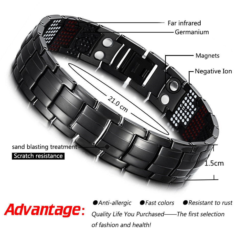 Male Bracelet Health Germanium Bracelet Charm Black Titanium Magnetic Therapy Bangles Unique Wristband Men Jewelry
