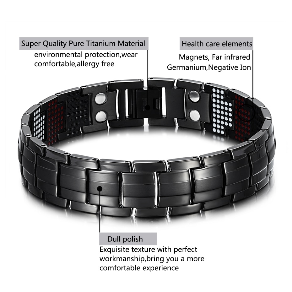 Male Bracelet Health Germanium Bracelet Charm Black Titanium Magnetic Therapy Bangles Unique Wristband Men Jewelry