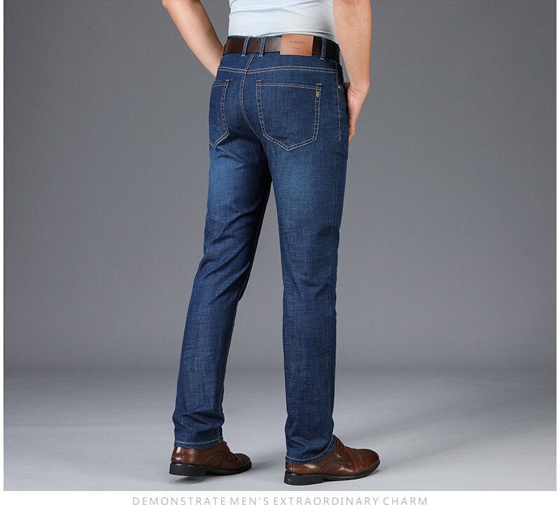 Summer Blue Men Jeans Trousers Regular Straight Full Length Stretch Jeans Oversized Casual Men's Clothes