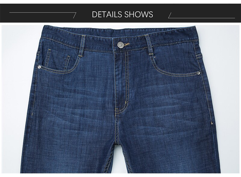 Summer Blue Men Jeans Trousers Regular Straight Full Length Stretch Jeans Oversized Casual Men's Clothes