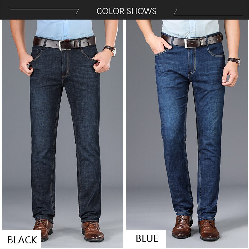 Summer Blue Men Jeans Trousers Regular Straight Full Length Stretch Jeans Oversized Casual Men's Clothes
