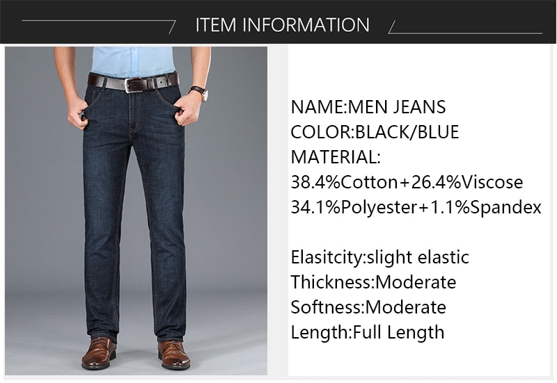 Summer Blue Men Jeans Trousers Regular Straight Full Length Stretch Jeans Oversized Casual Men's Clothes