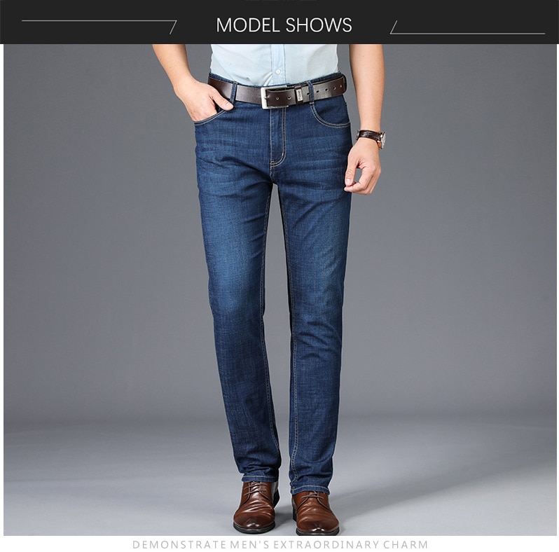 Summer Blue Men Jeans Trousers Regular Straight Full Length Stretch Jeans Oversized Casual Men's Clothes