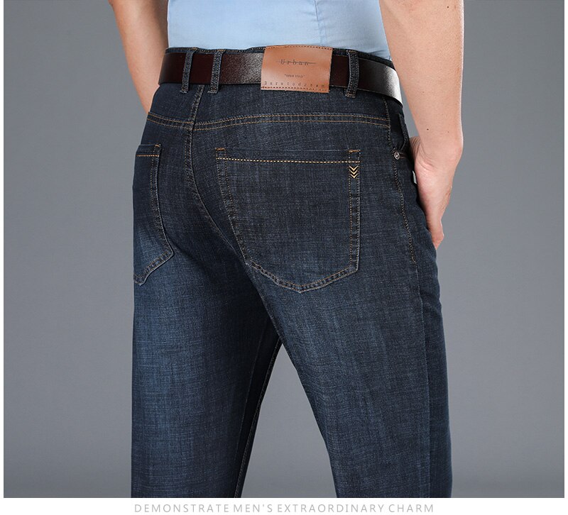 Summer Blue Men Jeans Trousers Regular Straight Full Length Stretch Jeans Oversized Casual Men's Clothes