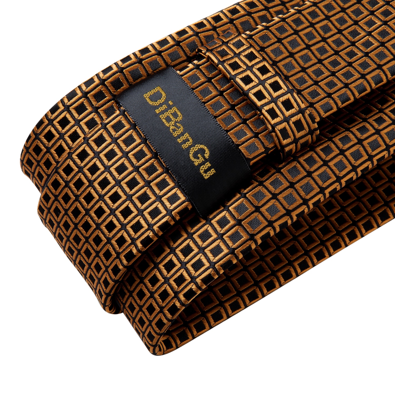 Men Tie 8cm Business Black Gold Check Tie Set Handkerchief Tie Ring Formal Wedding Necktie Accessories Gravatas Men Gift DiBanGu