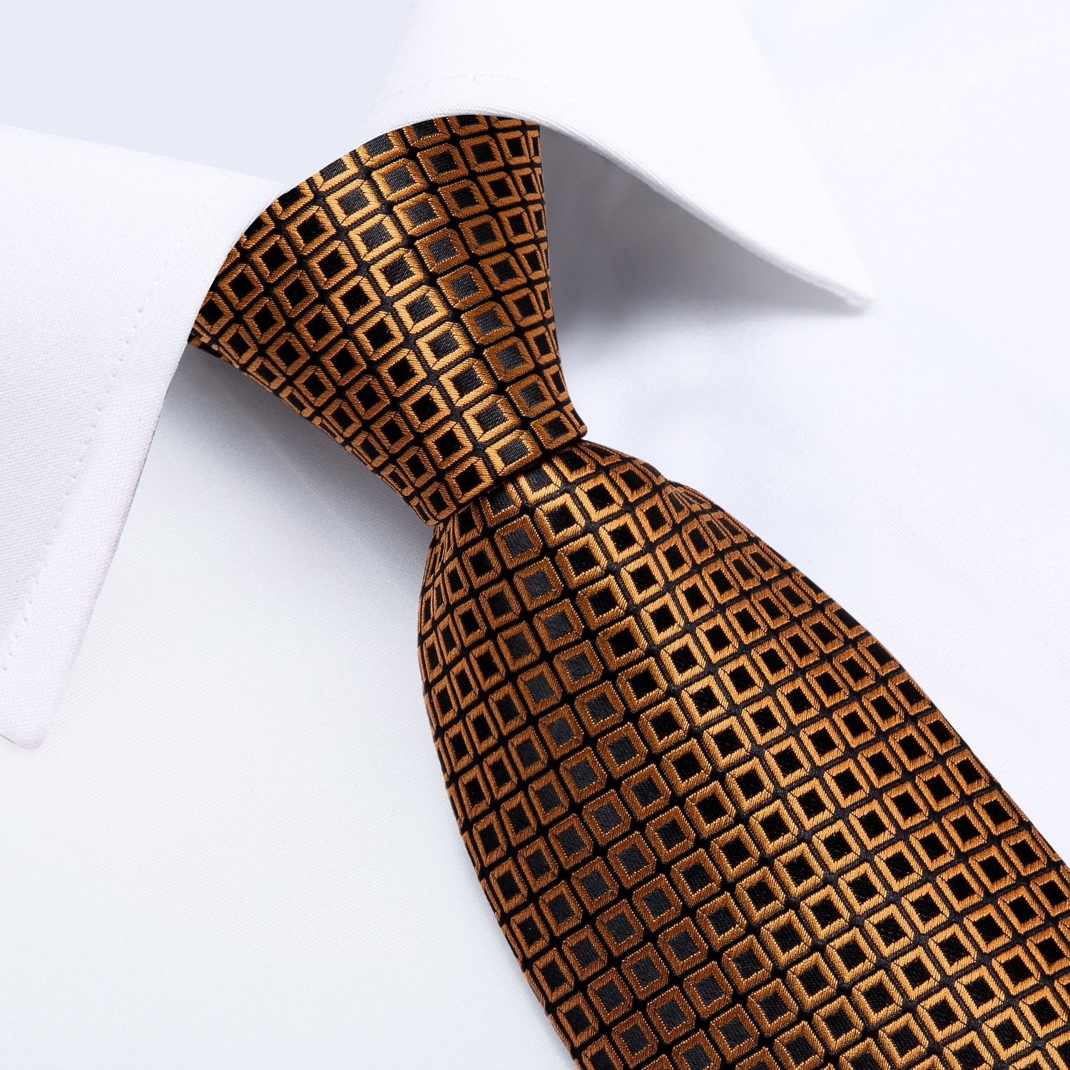 Men Tie 8cm Business Black Gold Check Tie Set Handkerchief Tie Ring Formal Wedding Necktie Accessories Gravatas Men Gift DiBanGu