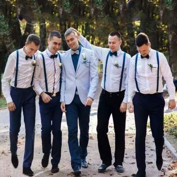 Colorful Wedding Accessories Suspenders with Bowtie Fashion Bow Tie Set Adjustable Bow Tie & Suspenders