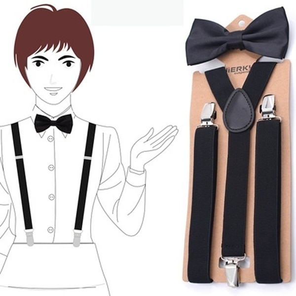 Colorful Wedding Accessories Suspenders with Bowtie Fashion Bow Tie Set Adjustable Bow Tie & Suspenders