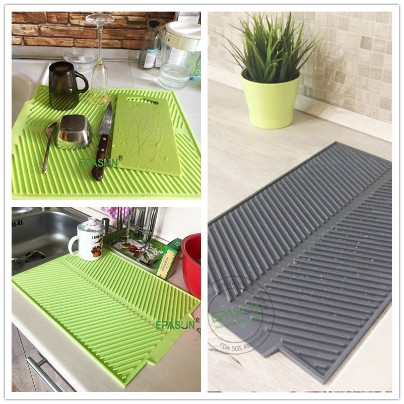 Silicone Square Dish Drying Mat Heat Resistant Draining Tableware Dishwaser Durable Cushion Pad Dinnerware Table Mat Placemat