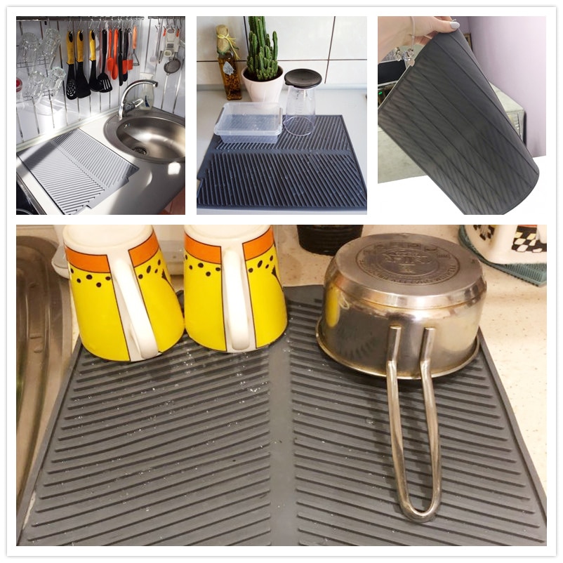 Silicone Square Dish Drying Mat Heat Resistant Draining Tableware Dishwaser Durable Cushion Pad Dinnerware Table Mat Placemat
