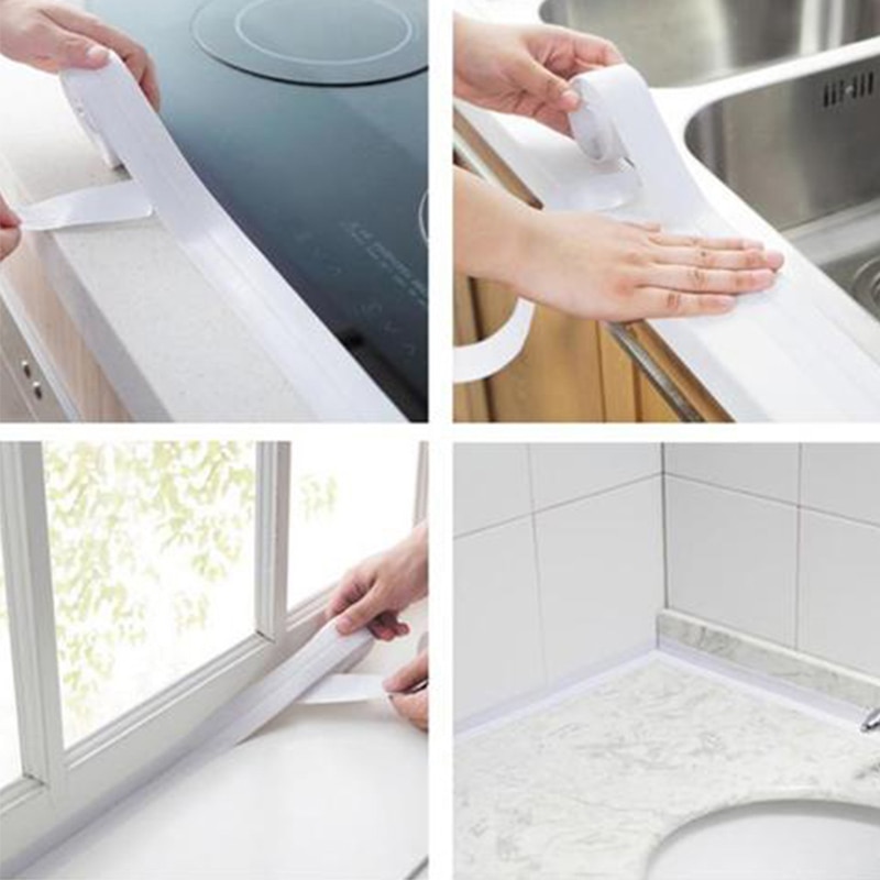 PVC Self Adhesive Tape Sealing Tape Shower Bathroom Kitchen Mold Proof Anti-moisture Waterproof Tape Caulk Strip Adhesive Sealer