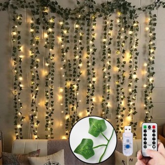 12pcs Artificial Plants LED Ivy Garland Fake Leaf Vines Room Decor Hanging For Home Wedding Living Room Decoration Ivy Garland