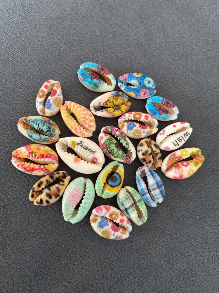 20pcs Printed Cowrie Shell Beads No Hole/Undrilled Colorful For DIY jewelry components Finding Making Necklaces Bracelets