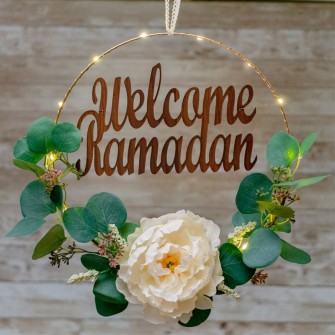 EID Mubarak Decoration LED Metal Iron Gold Wreath Garland Floral Hoop Hanging Ornament  Wedding  Decor Home Ramadan Decoration