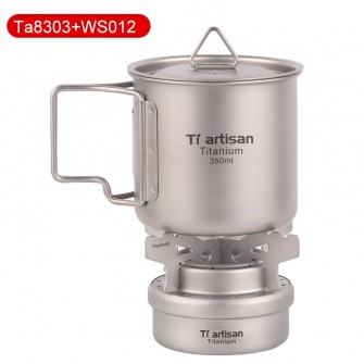 Camping Titanium Spirit Stove and Titanium mug set 350ml/550ml Titanium Cup Cookware set with Alcohol Stove