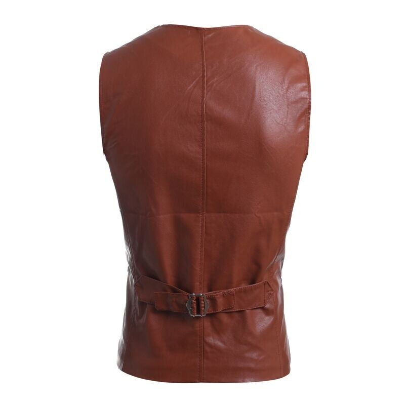 Men's Slim Vest Sleeveless Jacket Casual PU Leather Vests Button Open V-neck Geek Simple Joker Slim Fit Vest Men