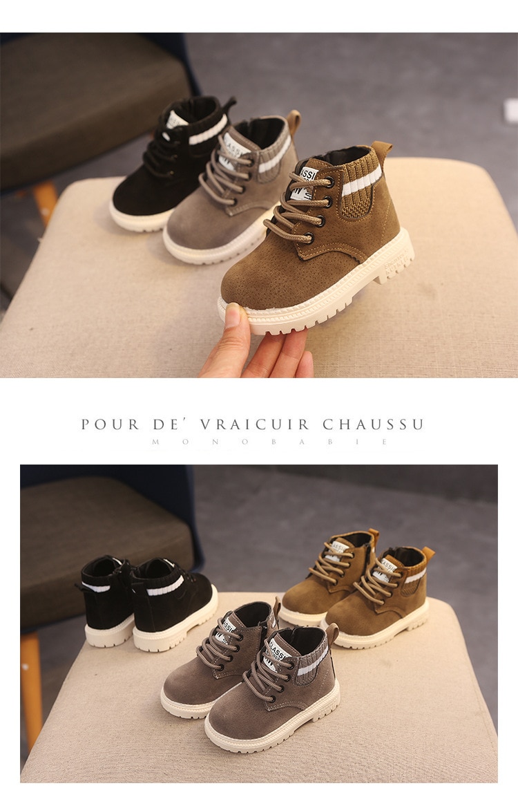 Children Casual Shoes Autumn Winter Martin Boots Boys Shoes Fashion Leather Soft Antislip Girls Boots 21-30 Sport Running Shoes