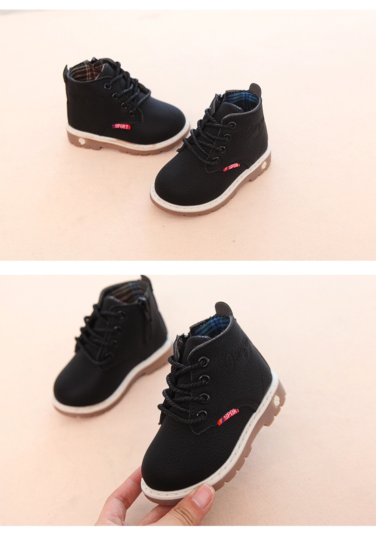 Children Casual Shoes Autumn Winter Martin Boots Boys Shoes Fashion Leather Soft Antislip Girls Boots 21-30 Sport Running Shoes