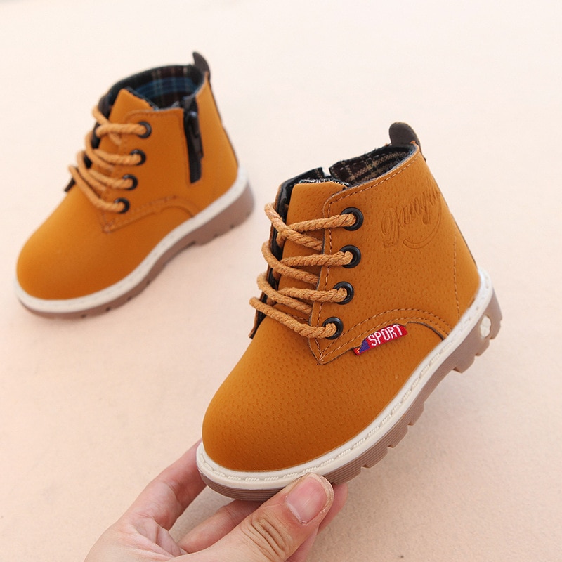 Children Casual Shoes Autumn Winter Martin Boots Boys Shoes Fashion Leather Soft Antislip Girls Boots 21-30 Sport Running Shoes