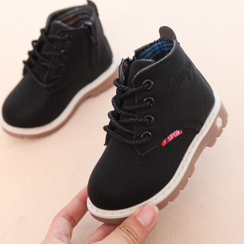 Children Casual Shoes Autumn Winter Martin Boots Boys Shoes Fashion Leather Soft Antislip Girls Boots 21-30 Sport Running Shoes