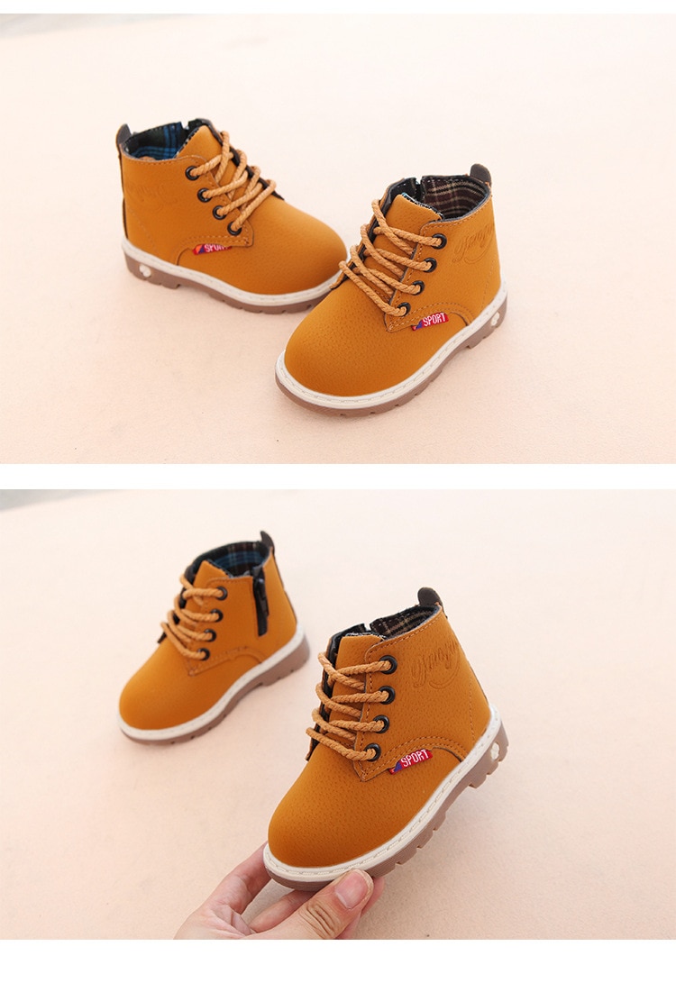 Children Casual Shoes Autumn Winter Martin Boots Boys Shoes Fashion Leather Soft Antislip Girls Boots 21-30 Sport Running Shoes