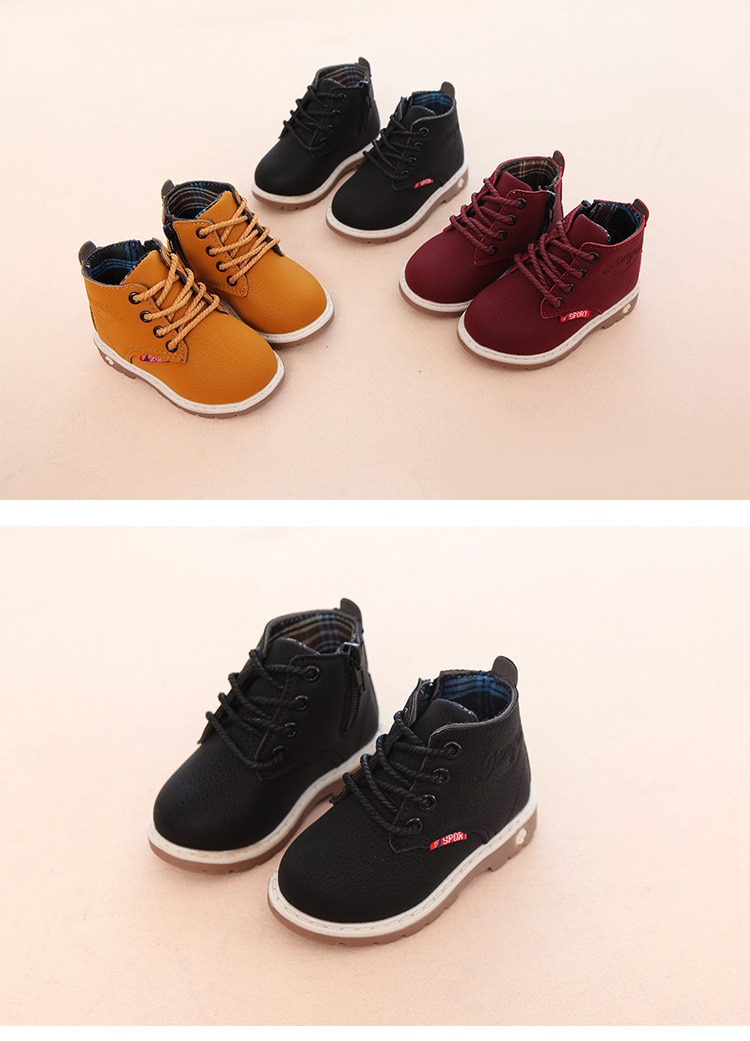 Children Casual Shoes Autumn Winter Martin Boots Boys Shoes Fashion Leather Soft Antislip Girls Boots 21-30 Sport Running Shoes