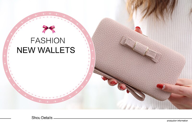 Bow Element Women Wallets With Cell Phone Pocket Card Holder Matte Leather Female Purse Wristband Ladies Wallet Clutch Handbag
