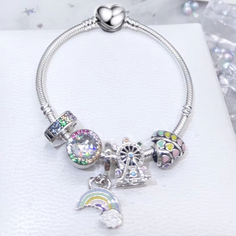 High Quality Silver Plated Charm Bracelet,DIY Fine Beads Charm Suitable Brand Bracelet for Women Jewelry Gift Shipping