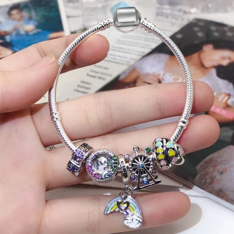 High Quality Silver Plated Charm Bracelet,DIY Fine Beads Charm Suitable Brand Bracelet for Women Jewelry Gift Shipping