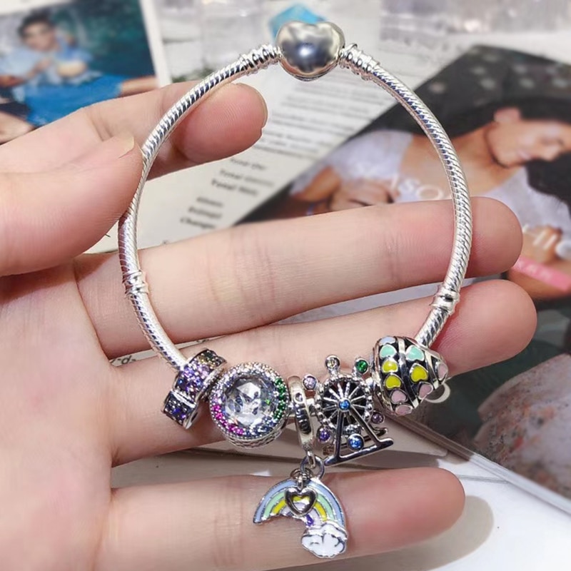 High Quality Silver Plated Charm Bracelet,DIY Fine Beads Charm Suitable Brand Bracelet for Women Jewelry Gift Shipping