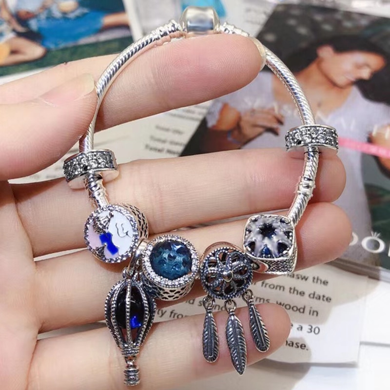 High Quality Silver Plated Charm Bracelet,DIY Fine Beads Charm Suitable Brand Bracelet for Women Jewelry Gift Shipping