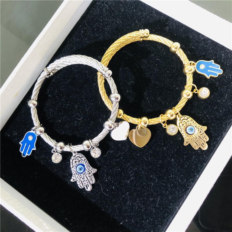 Lucky Fatima Hand Evil Eye Heart Adjustable Bracelets For Women High Quality Stainless Steel Jewelry