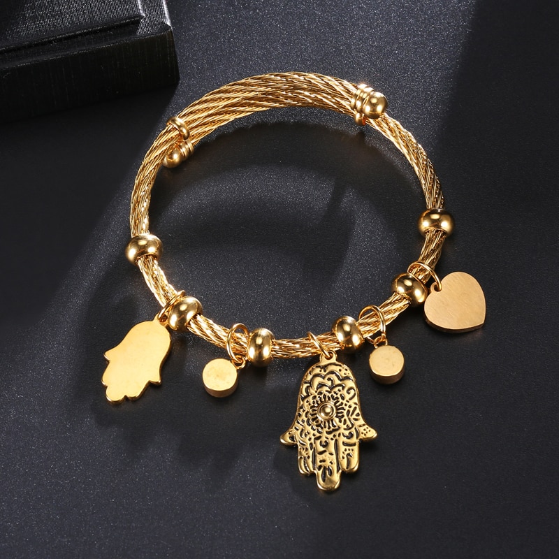 Lucky Fatima Hand Evil Eye Heart Adjustable Bracelets For Women High Quality Stainless Steel Jewelry