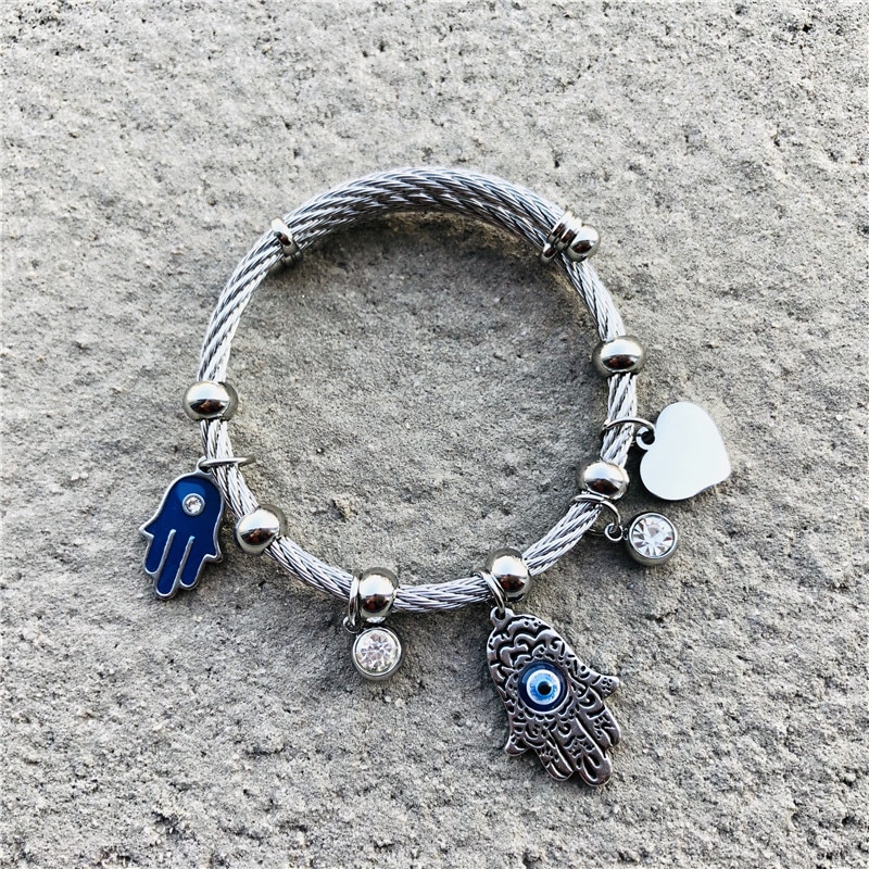 Lucky Fatima Hand Evil Eye Heart Adjustable Bracelets For Women High Quality Stainless Steel Jewelry