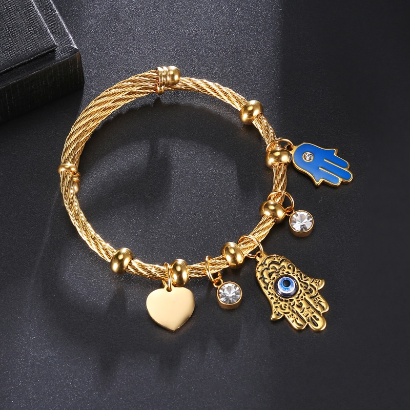 Lucky Fatima Hand Evil Eye Heart Adjustable Bracelets For Women High Quality Stainless Steel Jewelry