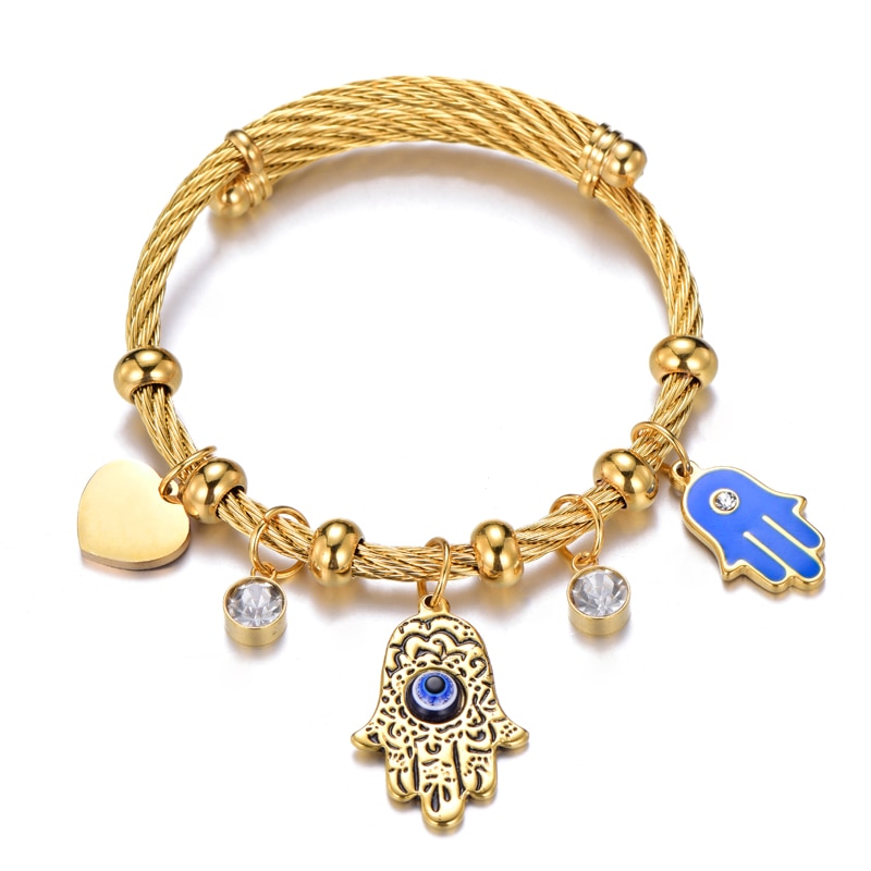 Lucky Fatima Hand Evil Eye Heart Adjustable Bracelets For Women High Quality Stainless Steel Jewelry
