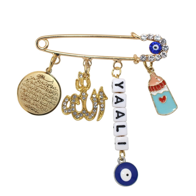 muslim islam AYATUL KURSI Allah Turkish evil eye YAALI Stainless Steel brooch  Baby Pin