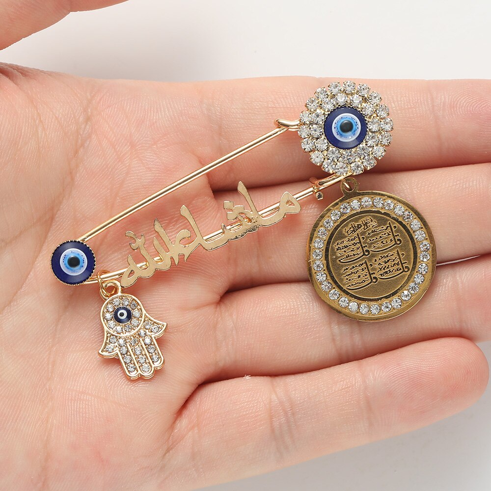 Religious Style Muslim Islam Arabic Palm Disc Turkey Evil Eye Classic Brooch Pin