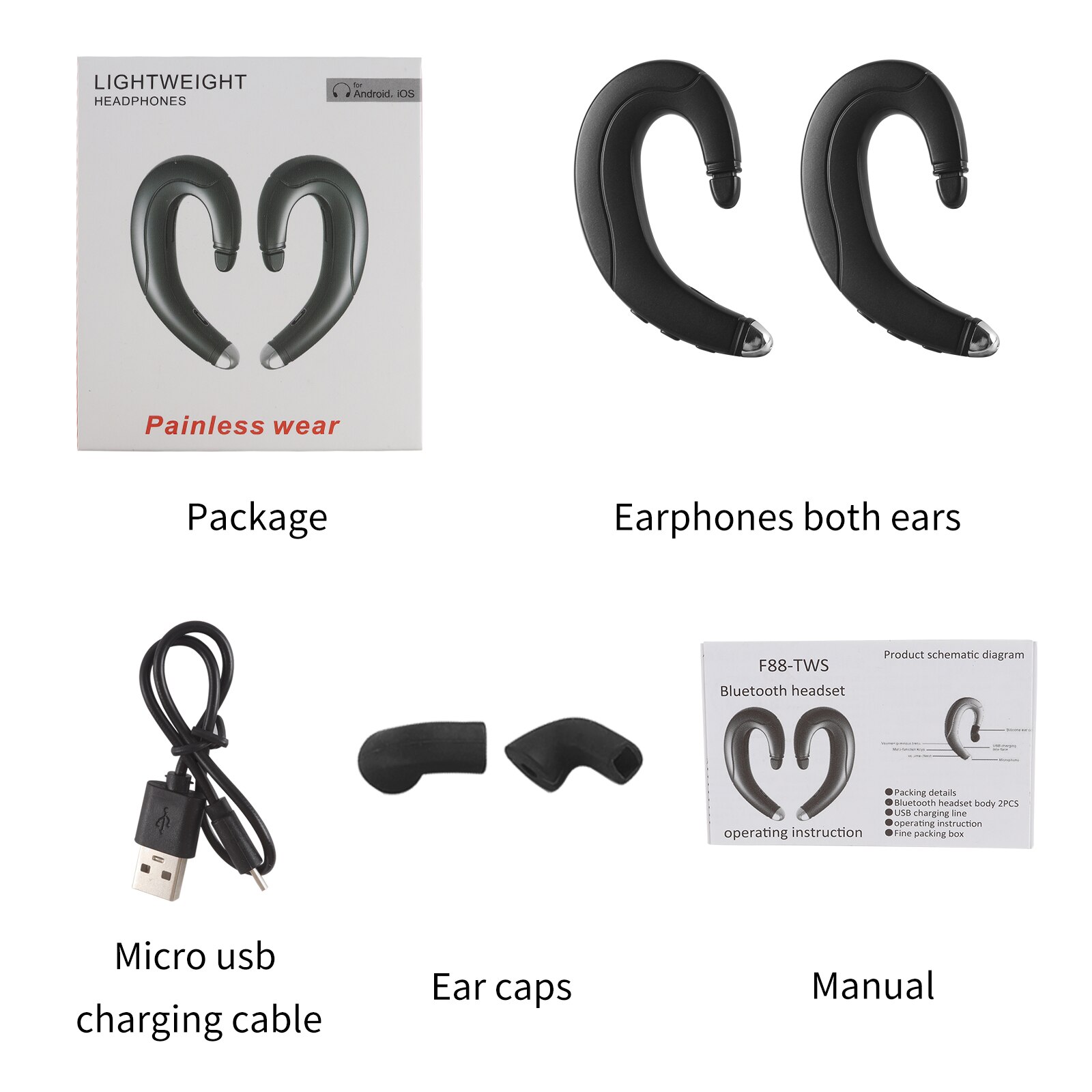 Bluetooth Headset TWS bone Conduction Wireless Earphone Bilateral Stereo Headphone Business Drive Earbuds For Smartphones