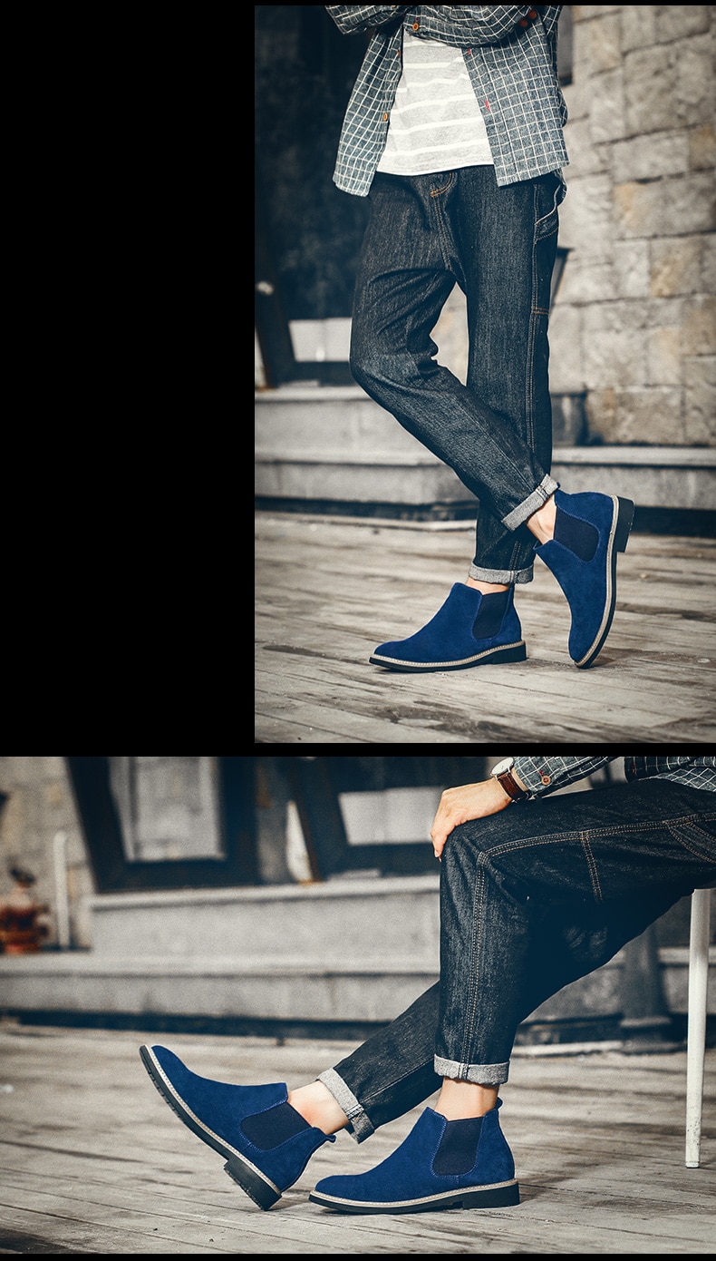 Casual For Men Ankle Chelsea Boots Men Shoes Cow Suede Leather Slip On Motorcycle Men Boot