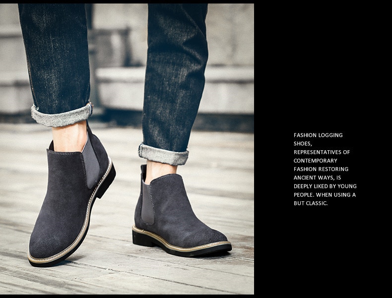 Casual For Men Ankle Chelsea Boots Men Shoes Cow Suede Leather Slip On Motorcycle Men Boot
