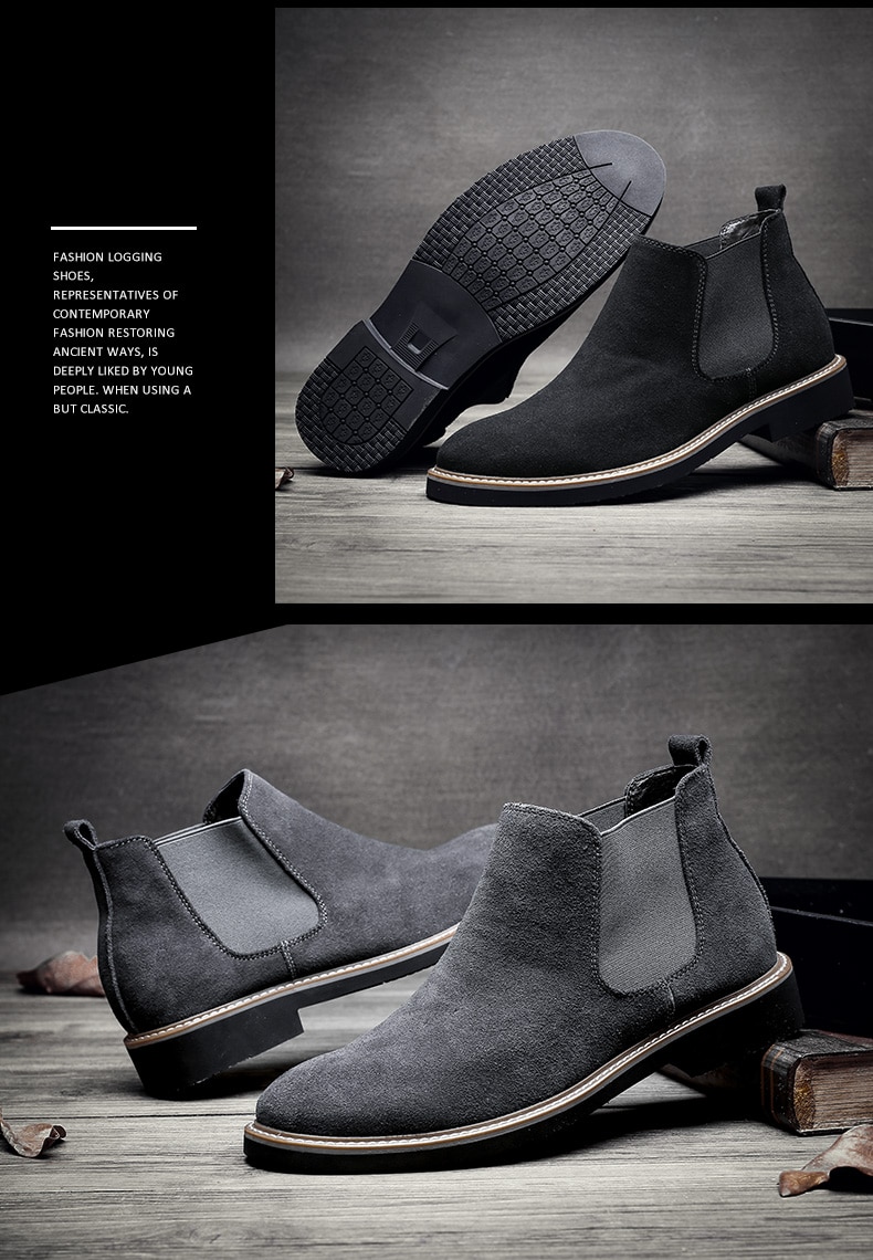 Casual For Men Ankle Chelsea Boots Men Shoes Cow Suede Leather Slip On Motorcycle Men Boot