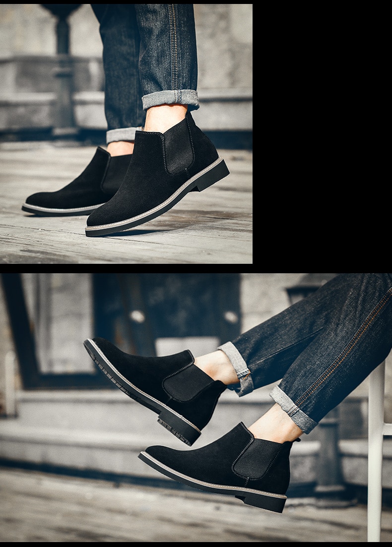 Casual For Men Ankle Chelsea Boots Men Shoes Cow Suede Leather Slip On Motorcycle Men Boot