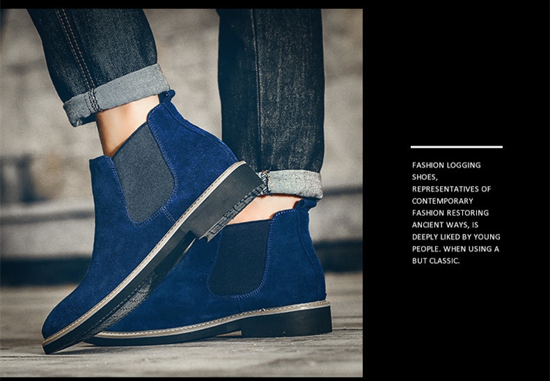 Casual For Men Ankle Chelsea Boots Men Shoes Cow Suede Leather Slip On Motorcycle Men Boot