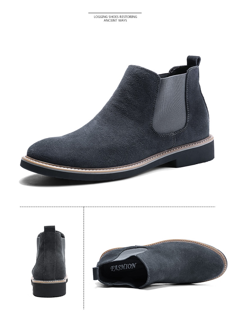 Casual For Men Ankle Chelsea Boots Men Shoes Cow Suede Leather Slip On Motorcycle Men Boot