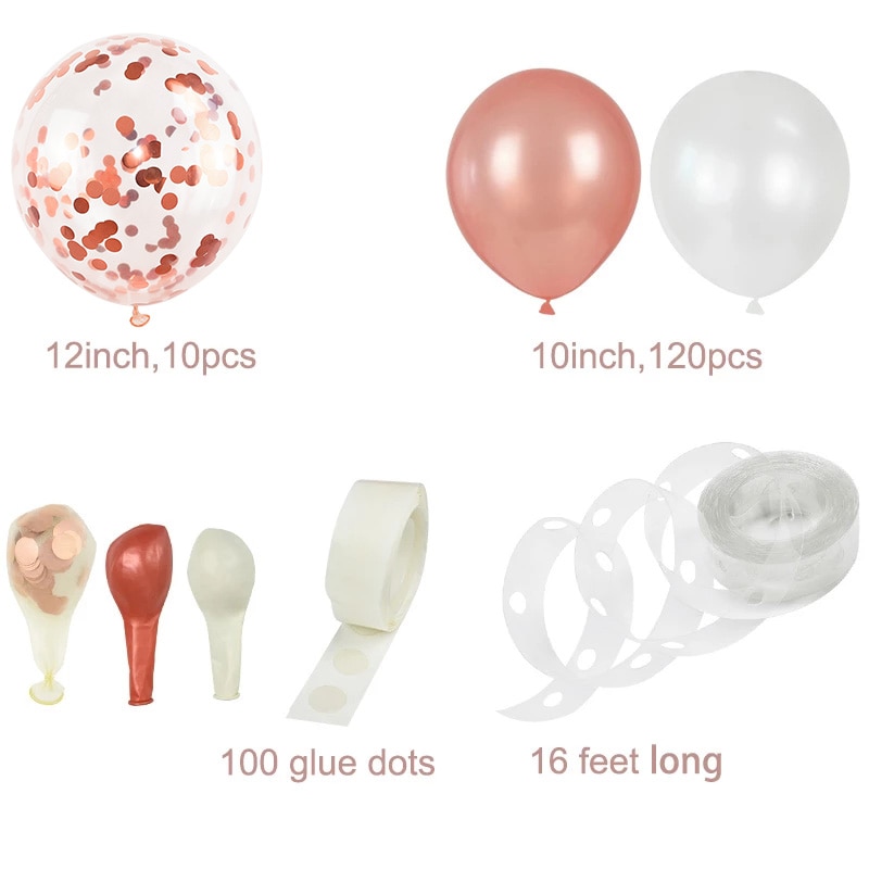 130Pcs Rose Gold Balloon Arch Garland Kit Latex Confetti Balloons for Wedding Bridal Birthday Party Decorations Baby Shower Girl