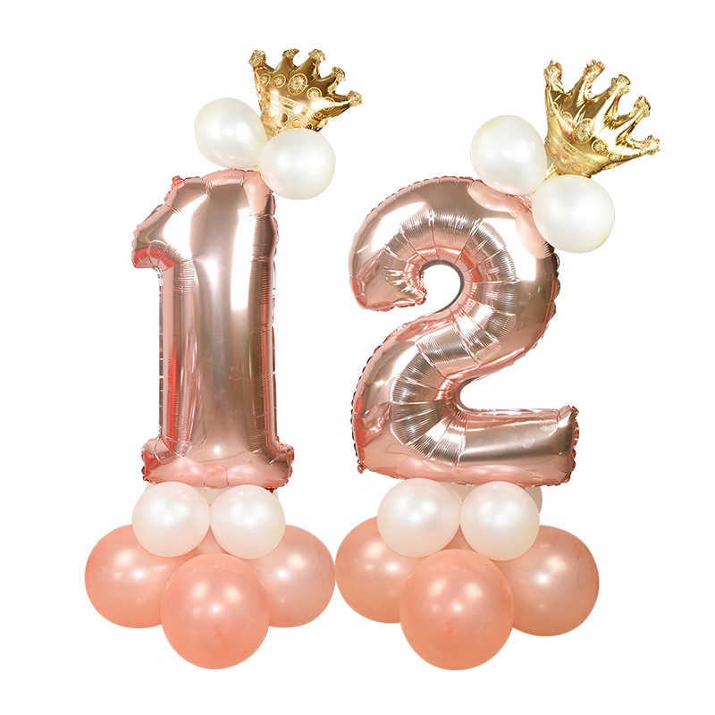 13Pcs/set Rose Gold Number Foil Balloons Happy Birthday Balloons Baby Shower Kids Birthday Party Decorations Number Balloons