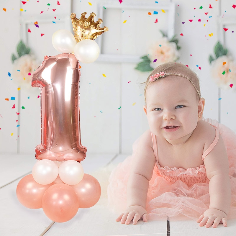 13Pcs/set Rose Gold Number Foil Balloons Happy Birthday Balloons Baby Shower Kids Birthday Party Decorations Number Balloons
