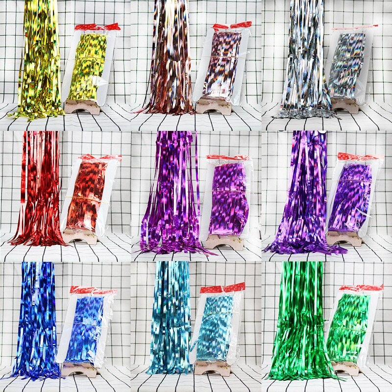 2M 3M Gold Silver Metallic Foil Tinsel Fringe Curtain Birthday Party Decoration Wedding Photography Backdrop Curtain Photo Props